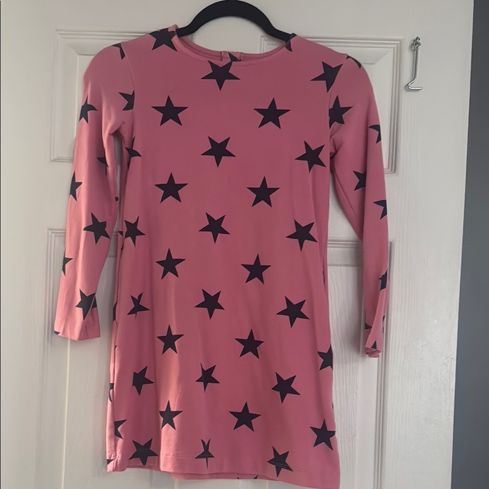 Girls Pink Dress with Black Star Pattern
